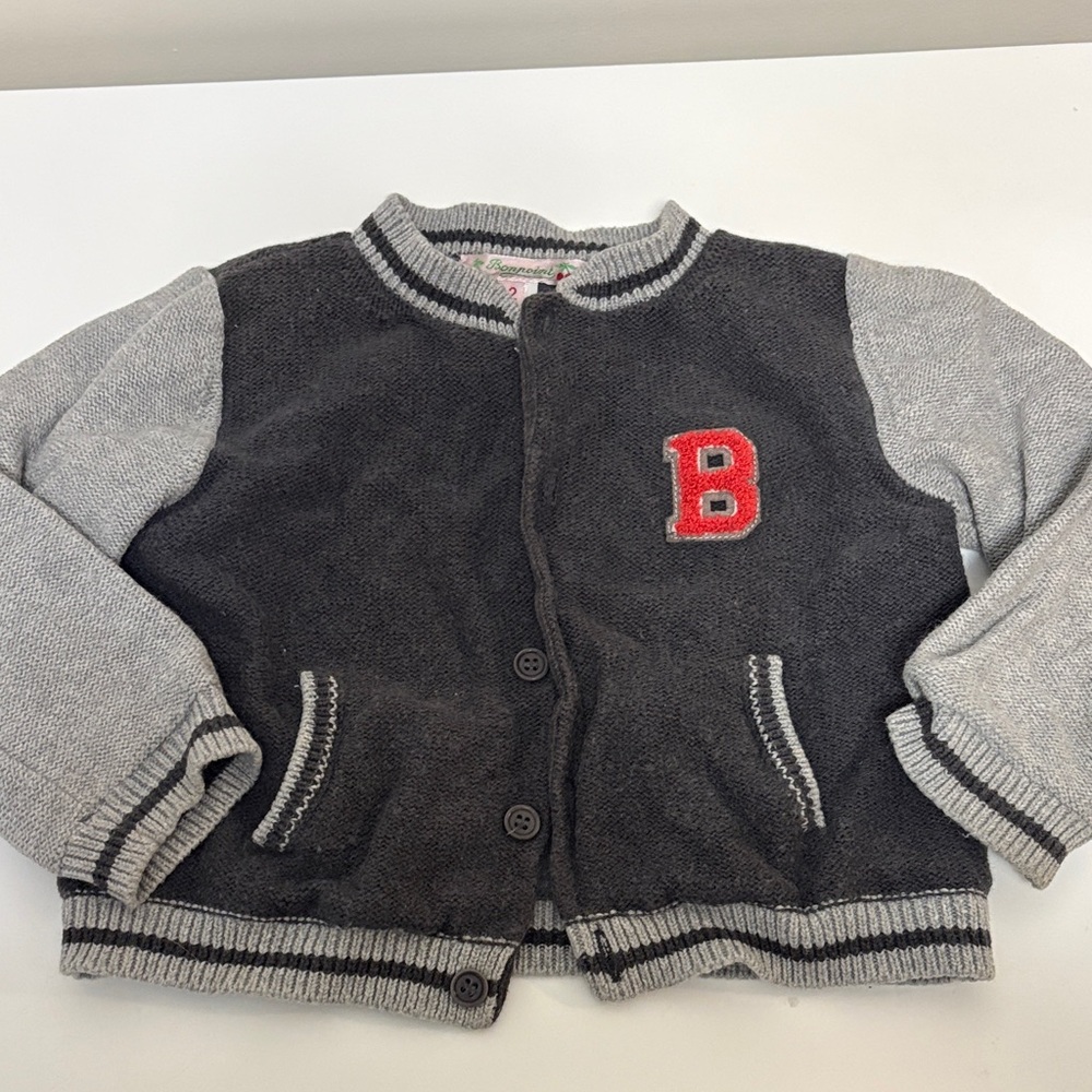 Bonpoint Gray and Black Kids Sweatshirt with Red Letter